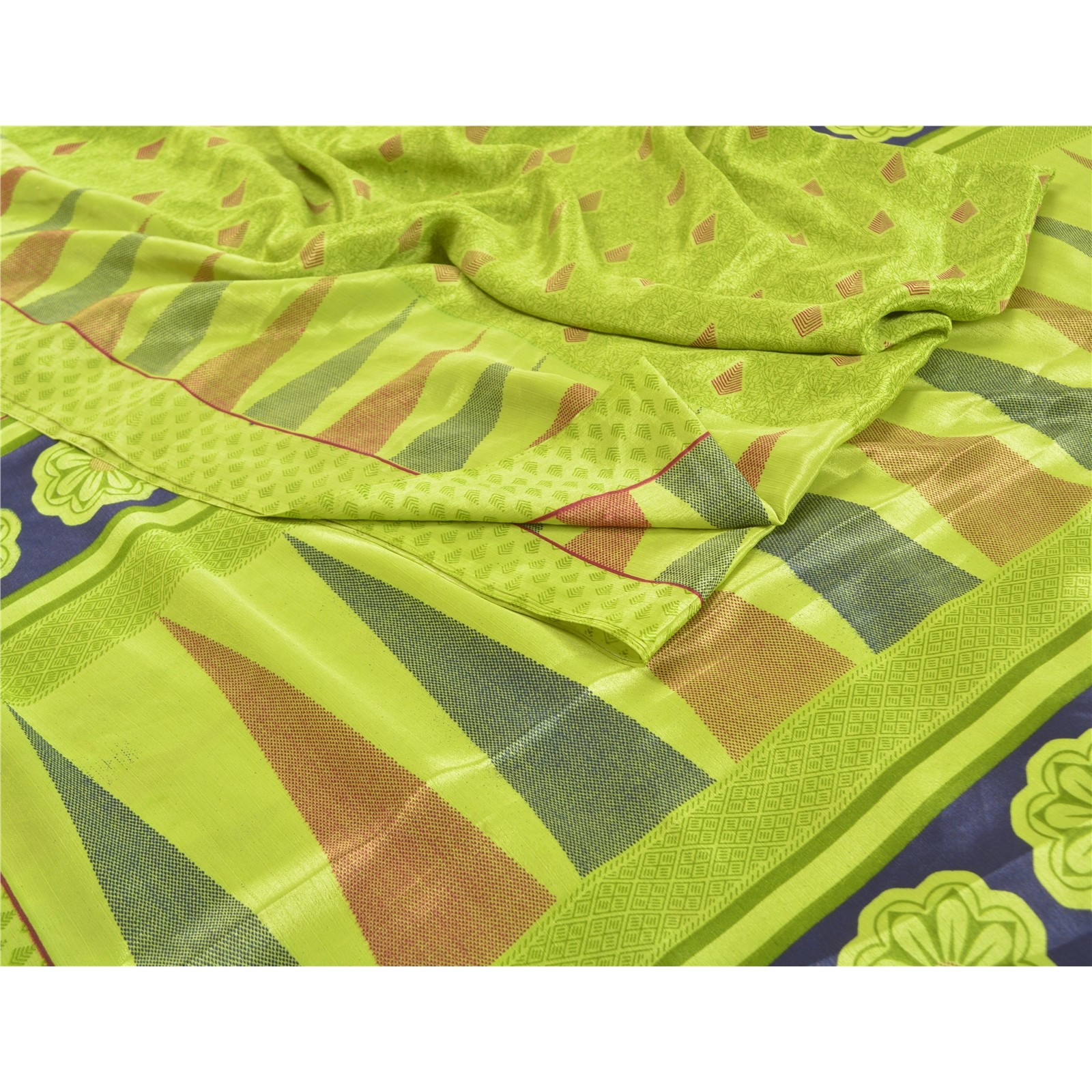 Sanskriti Vintage Green Sarees Moss Crepe Printed Sari Decor 5+Yd Craft Fabric