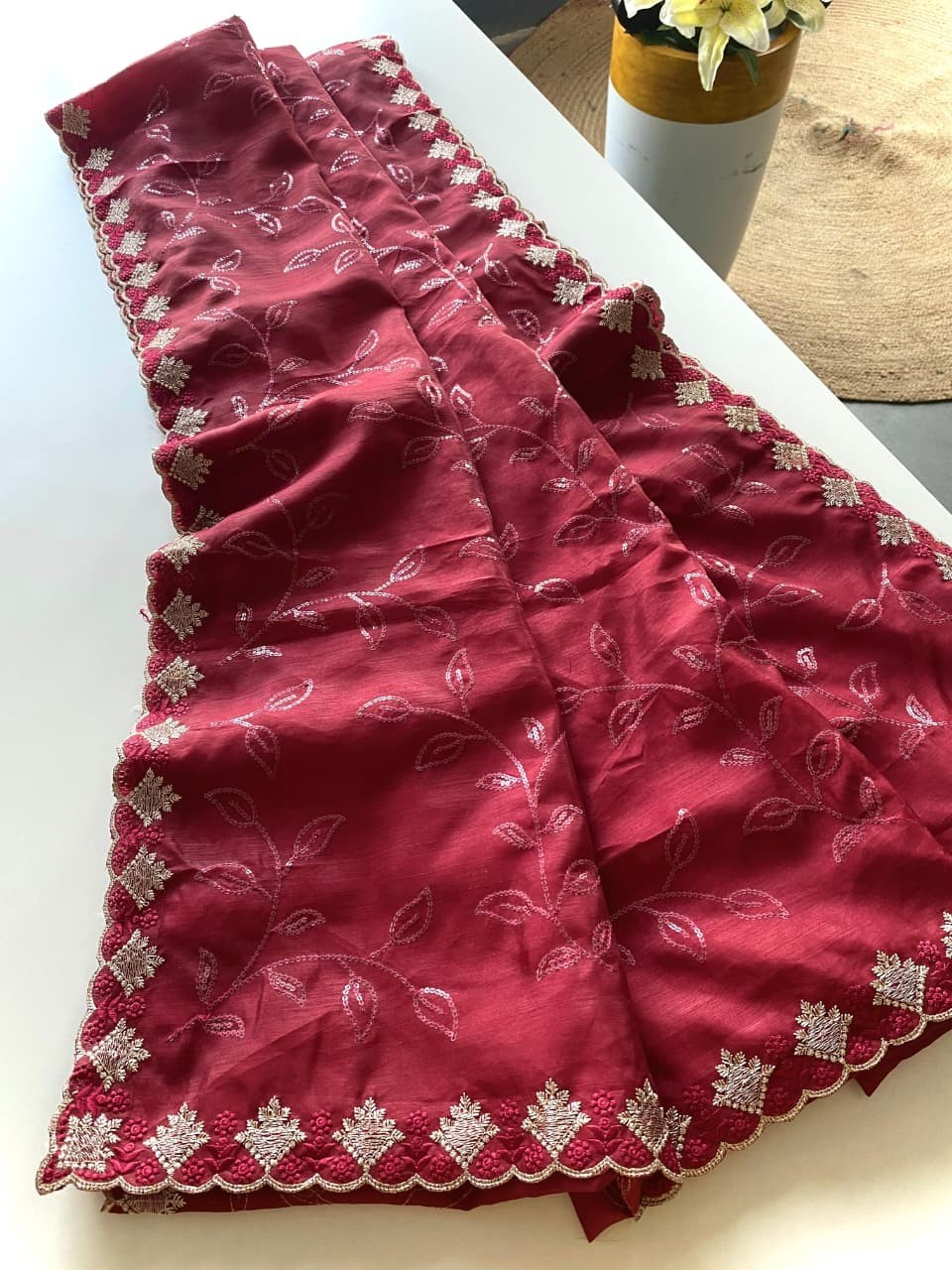 Women’s Pure Ruhi Silk Saree Jal Sequin Work Cutwork Border Party Wear Blouse