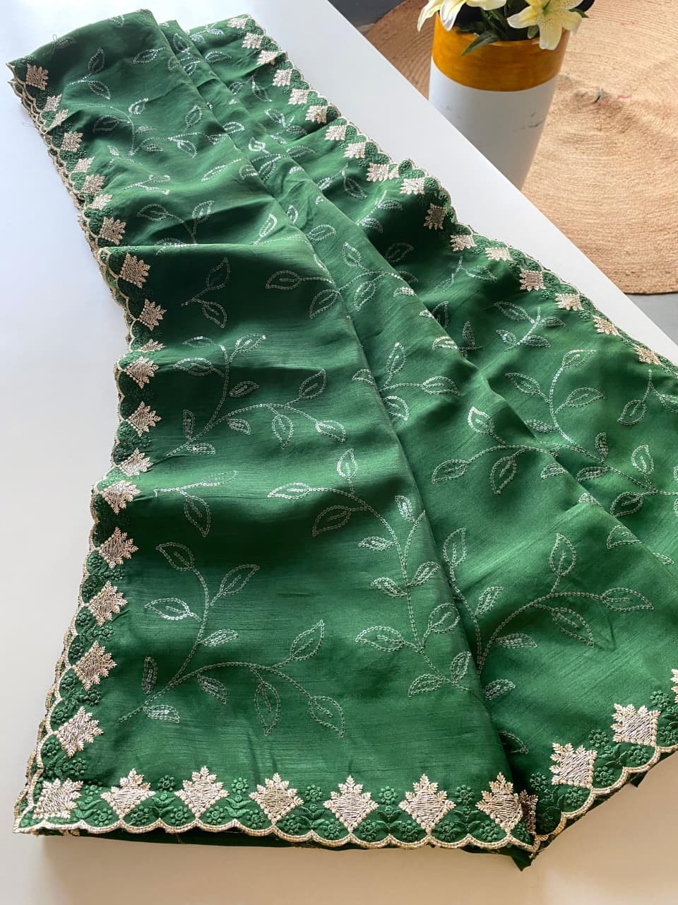 Women’s Pure Ruhi Silk Saree Jal Sequin Work Cutwork Border Party Wear Blouse