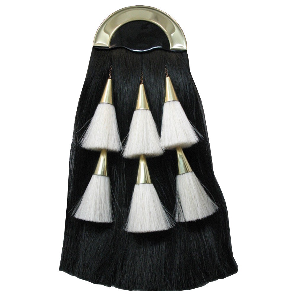Scottish Black Horse Hair Sporran 6 White Tassels Bagpipe Kilt Sporran
