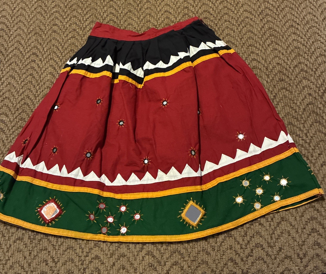 Child’s Red chaniya choli skirt with traditional Kutch embroidery Skirt AS IS