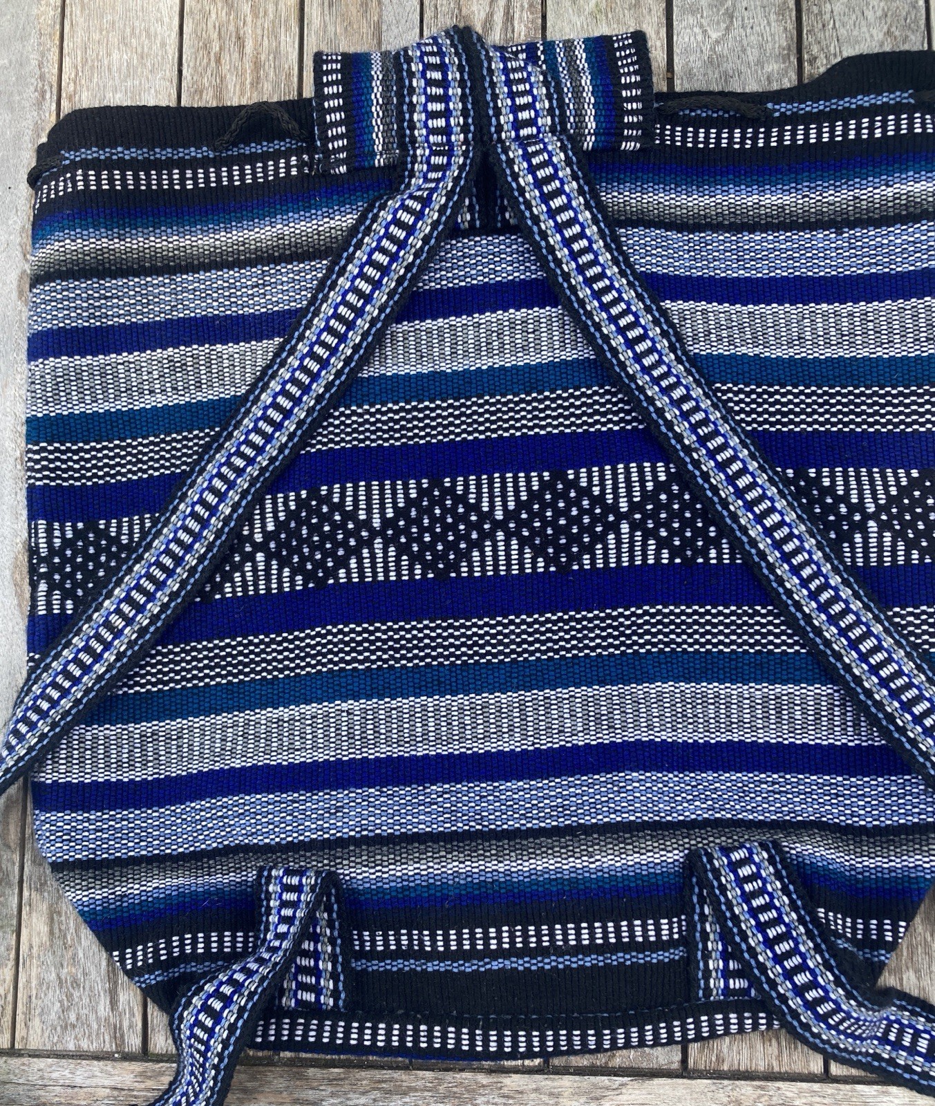 Pinzon Backpack – from Mexico – Boho/Hippie Style – Drawstring Top – Blue/Black