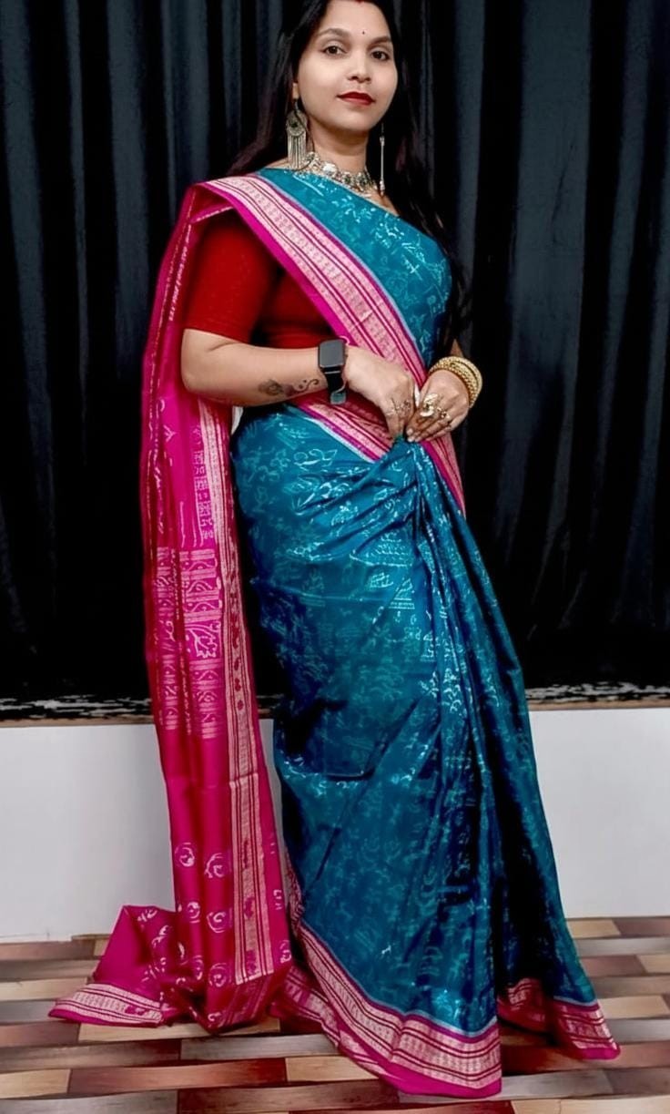 Sambalpuri saree odiya silk fall ,Pico done with unstitched – Handmade in India