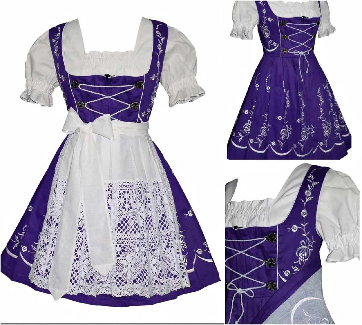 Sz 10 M Dirndl German Waitress Oktoberfest Dress Short Party Swing EMBROIDERED
