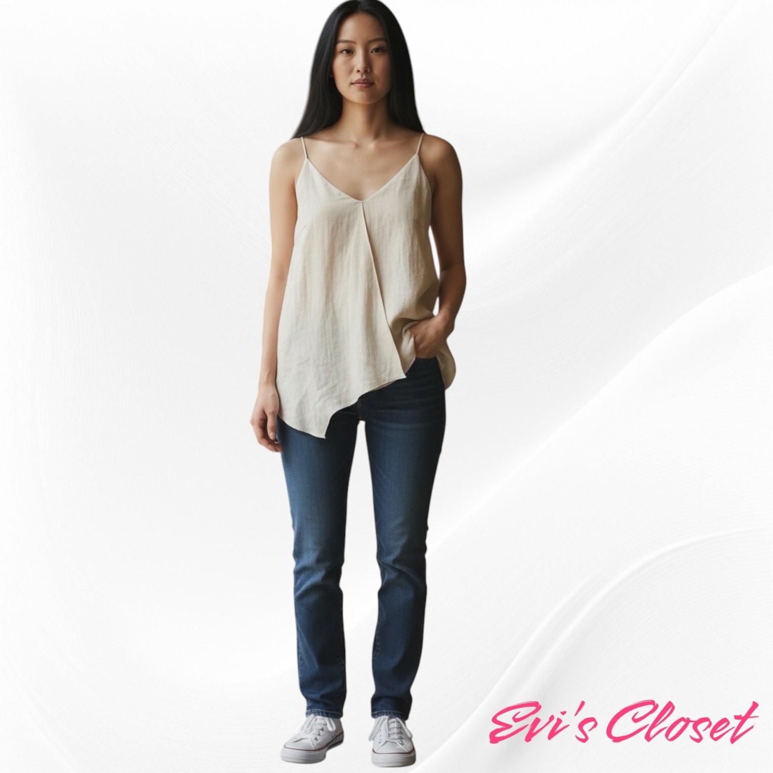 Six Crisp Days Cream Tie-Back Cami Slip Top Size M Lightweight Fabric Cream
