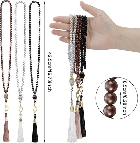 6 Pieces Kufi Hats for Men Muslim and Muslim Prayer Beads Set 3 Popular Color