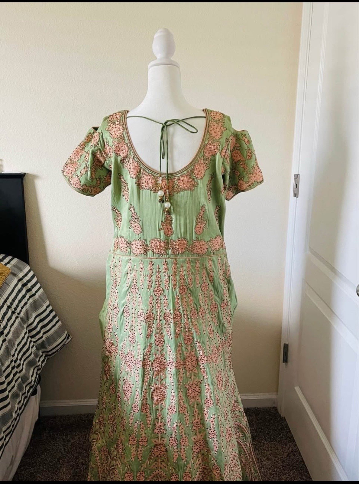 Pakistani Embroidered Green Blue Gold Salwar Kameez with Dupatta for Women