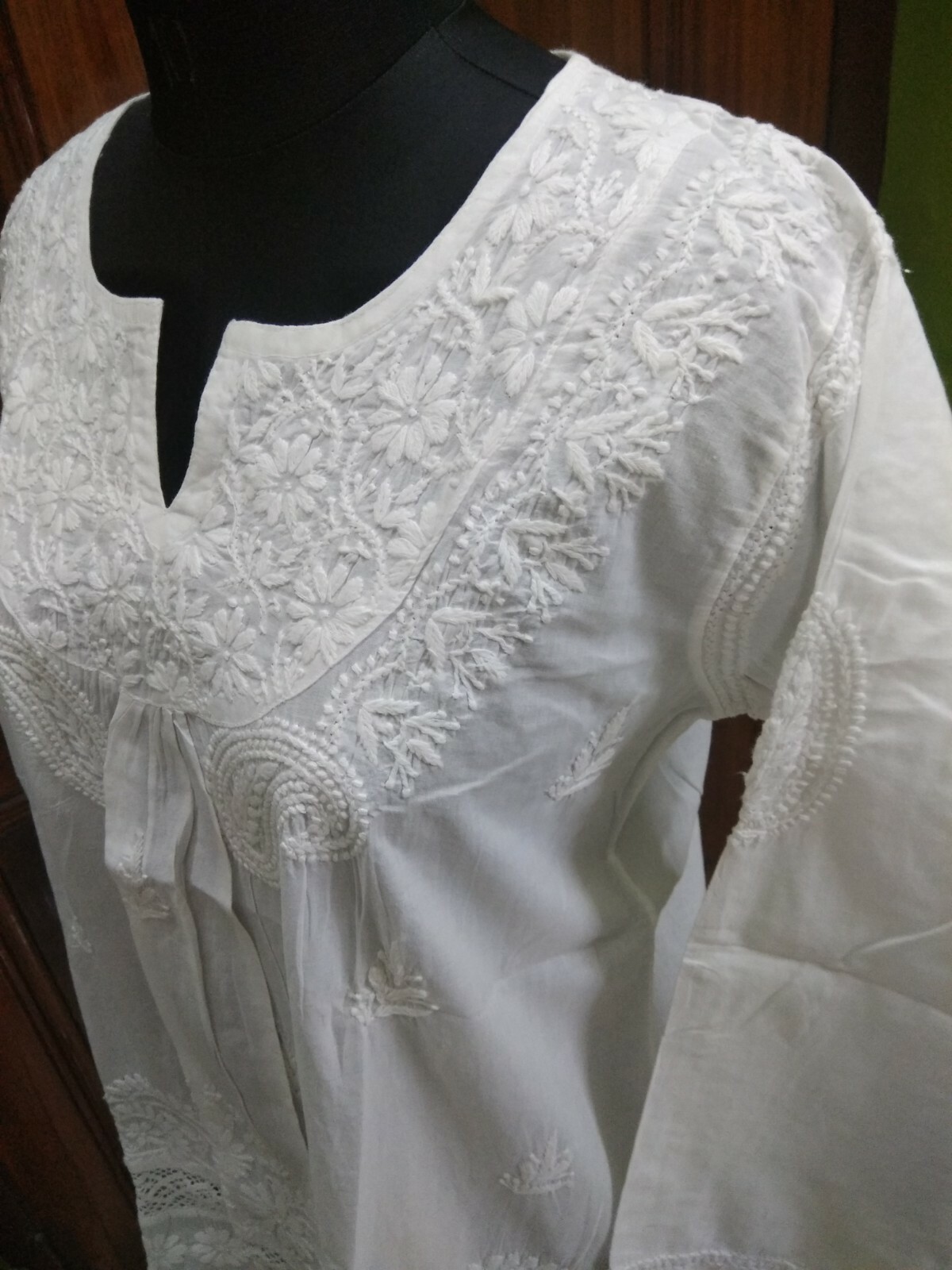 TUNIC ETHNIC S M L XL 2XL HANDMADE 100% COTTON TOP KURTA KURTI CHIKAN EMBROIDERY