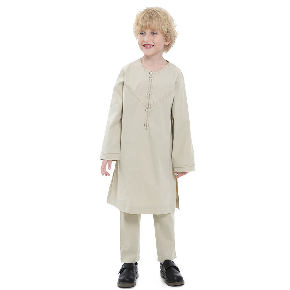Boys Kids Arab Kaftan Saudi Thobe Thoub Top Pant Robe Daffah Dishdasha Islamic