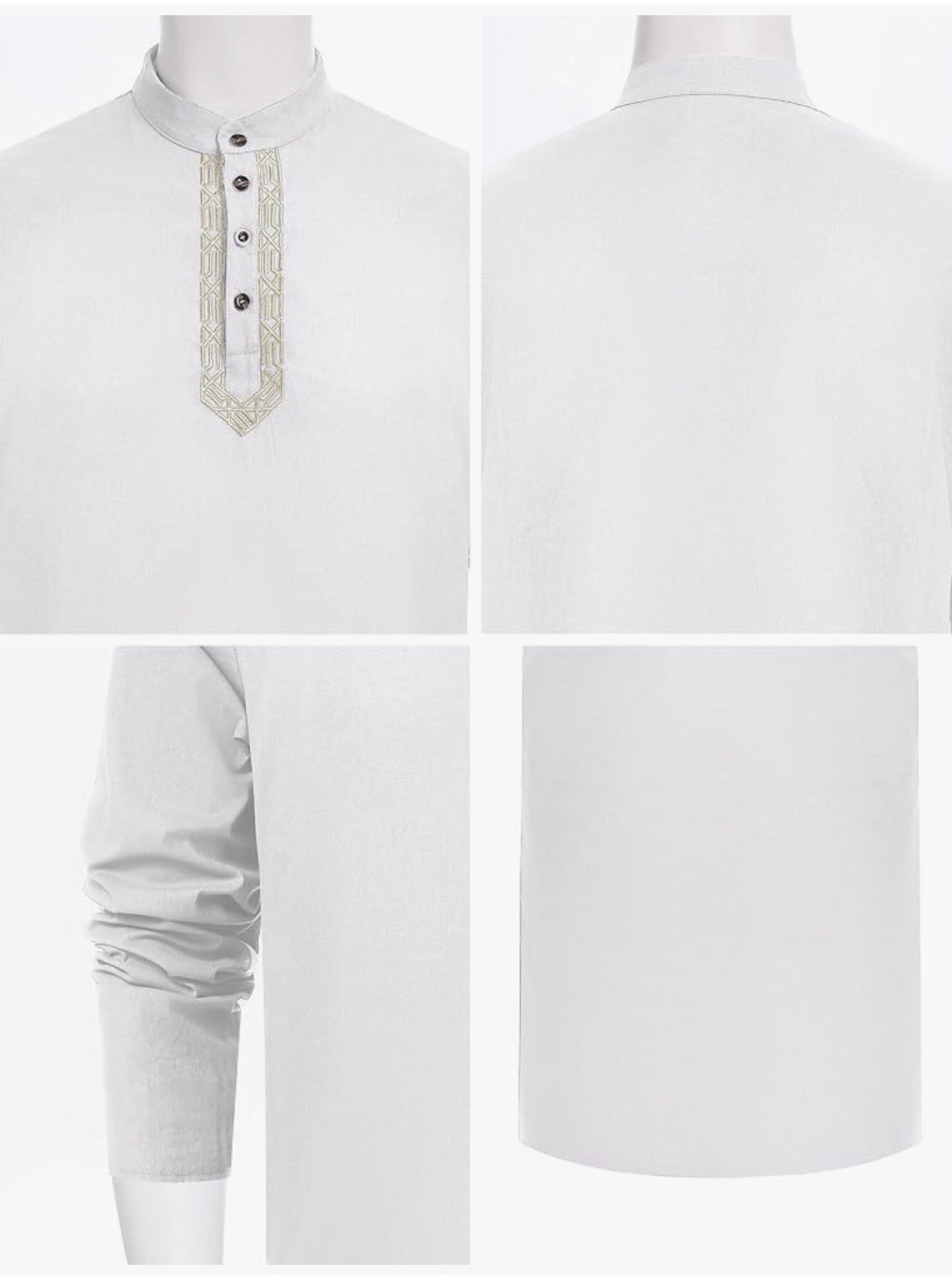 Men’s White Embroidered Thobe Abaya Kaftan Islamic Eid Robe Size S NWT