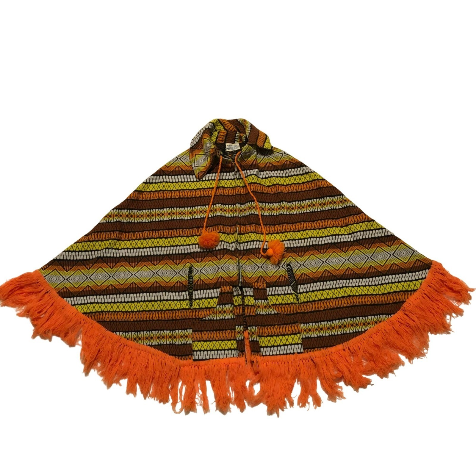 Vtg Guatemalan Poncho Made by Modern Mayan Acrylic Cotton Blend Orange Fringed