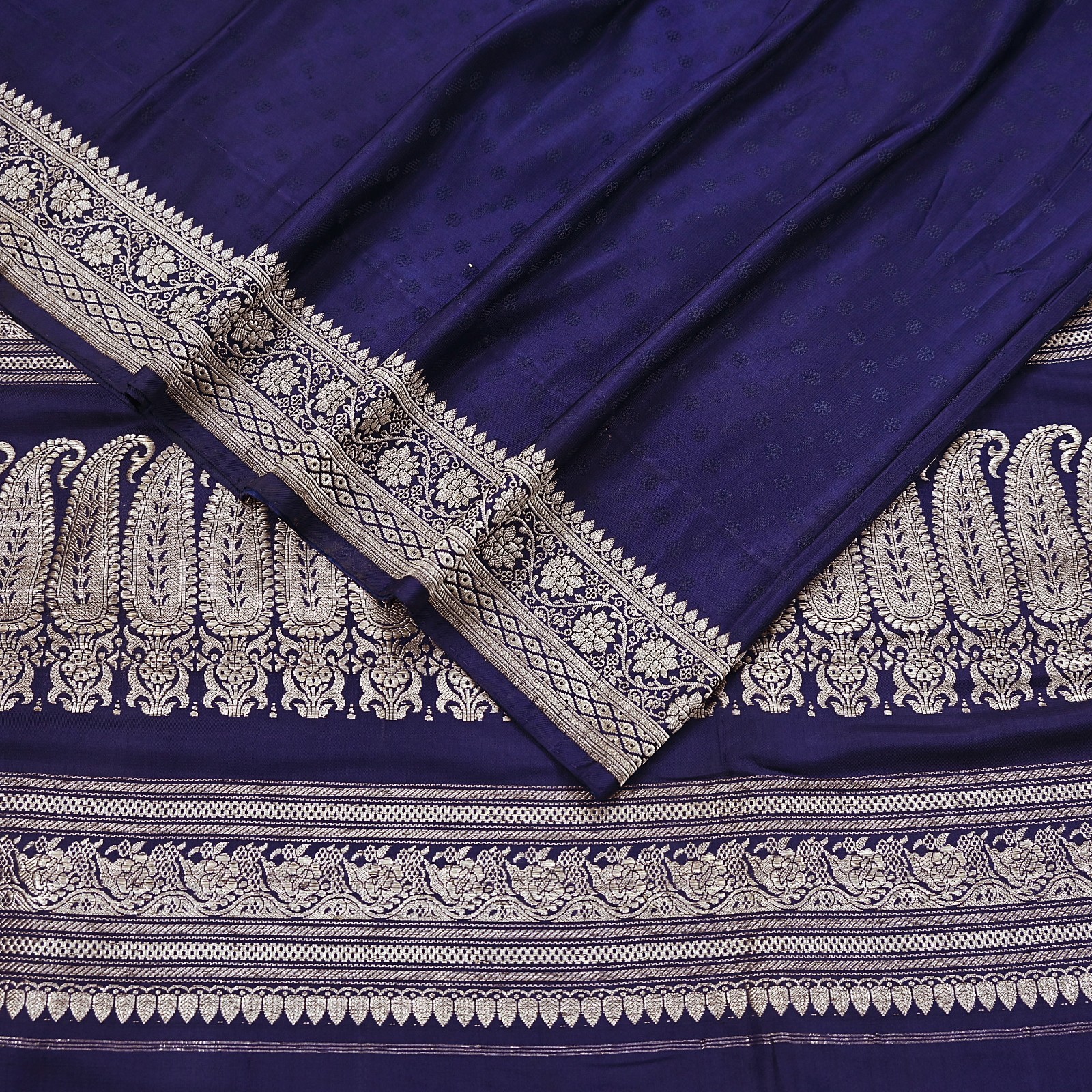 Vintage Banarasi Saree Pure Satin Silk Woven Brocade Zari Fabric Blue Heavy 5yd