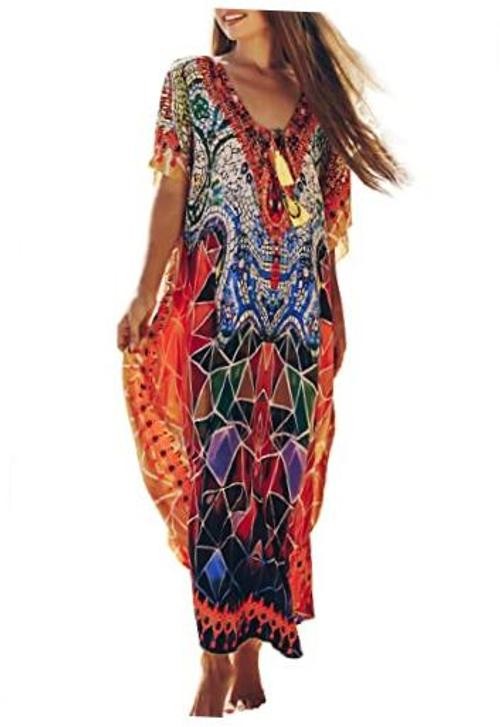 Women Beachwear Long Beach Coverups Kaftan Casual Caftan C-color Diamond