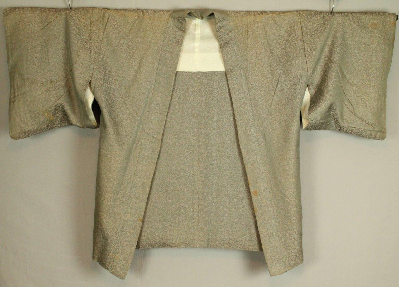 Vintage 50s Gray-Beige Brocade Dress Coat Yukata Kimono Japanese Robe Jacket