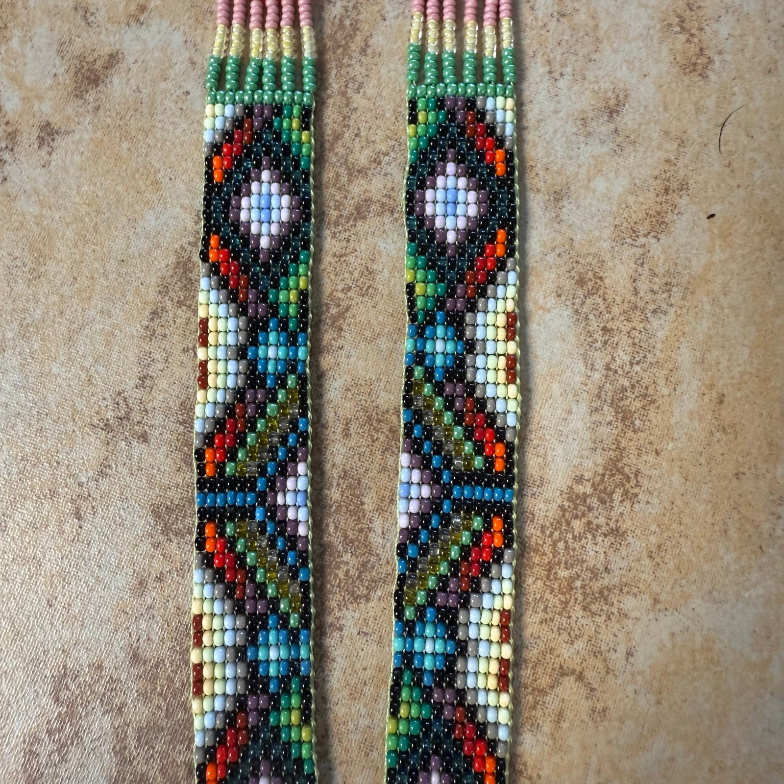 Native American Seed Beaded Necklace Handmade Multicolor Fringe Boho Unisex