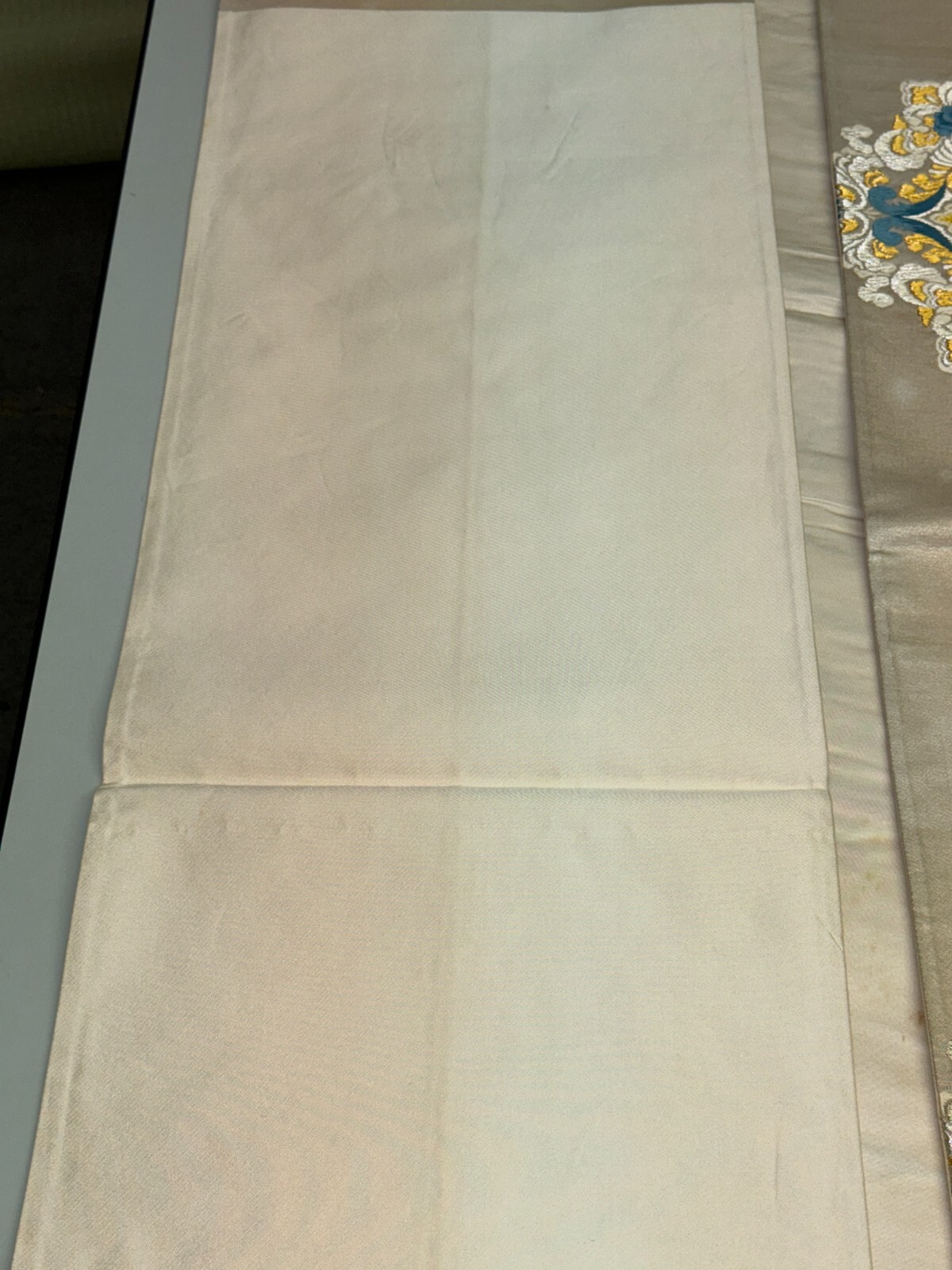 Japanese Vintage Kimono Fukuro Obi silk White Embroidery Expensive Dirt 170x12in