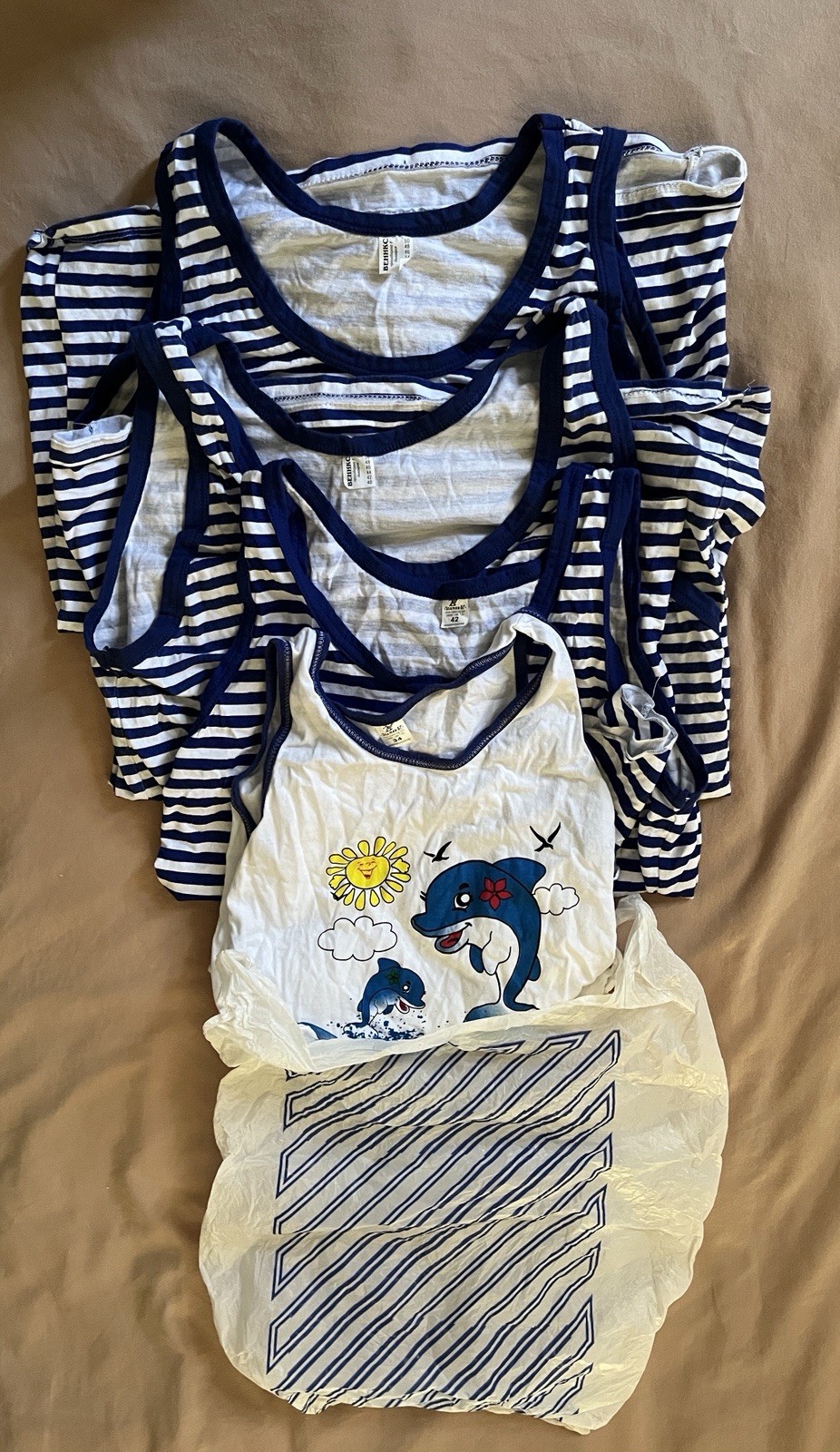 Authentic Bulgarian 3 Men’s Sailor Stripe Tank Tops + 1 Girls’ Souvenir Dress