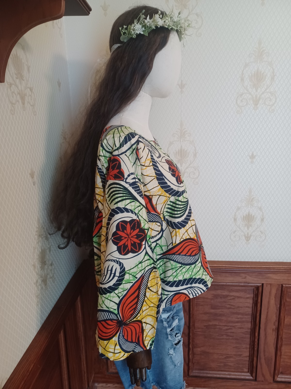 Vintage Handmade ABC Wax English Made Traditional African Ankara Print Blouse