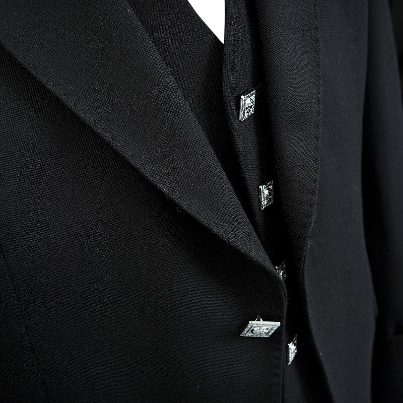 100% Blazer-Blend WOOL Black Prince Charlie & Argyle Kilt Jacket and Waist Coat
