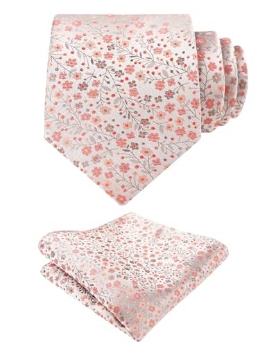 Mens 3.15inches Exquisite Floral Tie with Small Flower B142-silver/ Coral