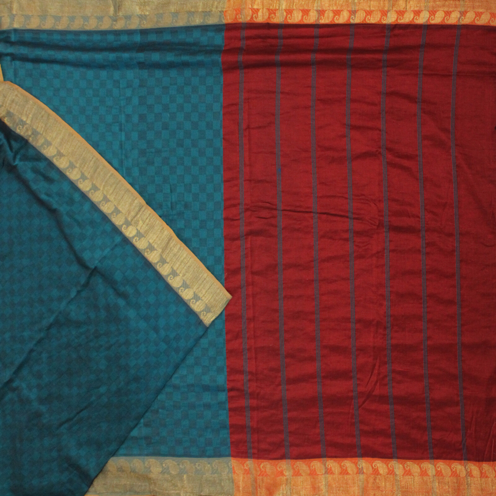 Vintage 100% Pure Cotton Sarees Zari Woven Butta Work Paisley Design Border Sari