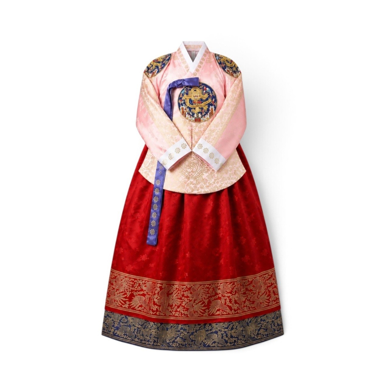 Korean Royal Queen Dangui Pink-Red Handmade Embroidered Hanbok Costume
