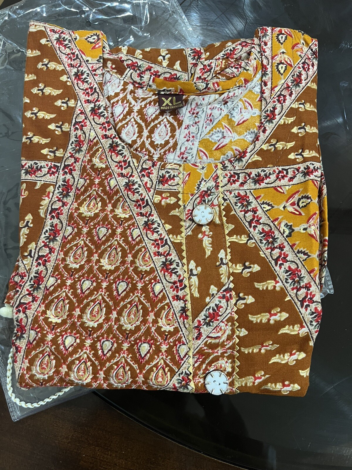 Indian Ethnic Yellow Brown Cotton Blend Frock Type Kurti Tunic
