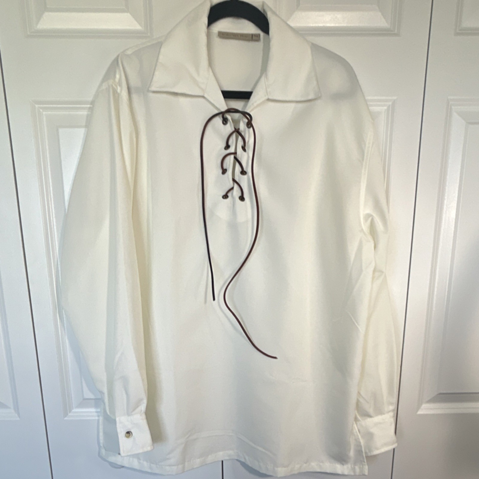 Kilts Wi Hae Scottish Ghillie Lace-Up Shirt Ivory Men’s Size M 100% Polyester