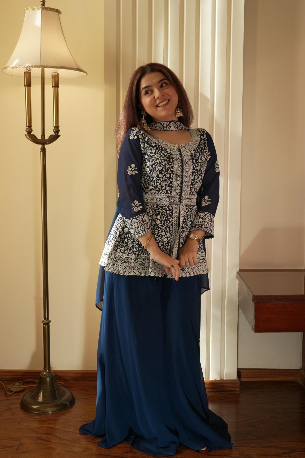 INDIAN BOLLYWOOD DESIGNER INDO WESTERN DRESS BLOUSE AND PLAZZO DRESS WEDDING EID