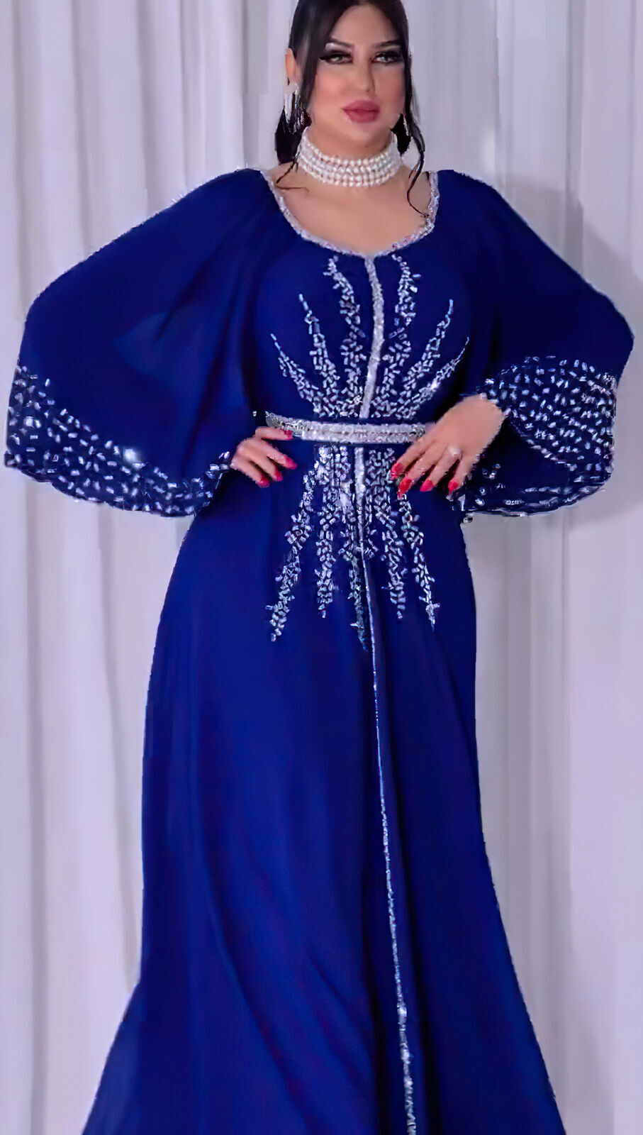 Women Fashion Dress Hot Drill Sequin Gown Chiffon with Belt Muslim Dubai Burqa
