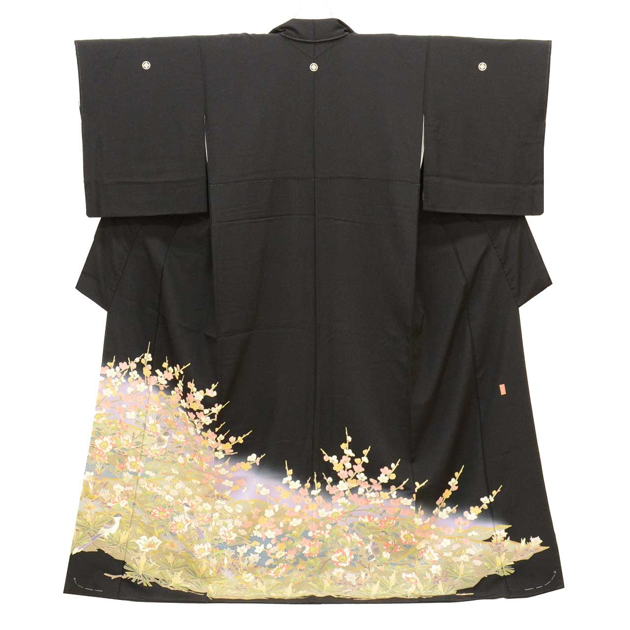 Vintage Japanese Kimono Silk Jakcet Tomesode Black Pine Floral vv0003