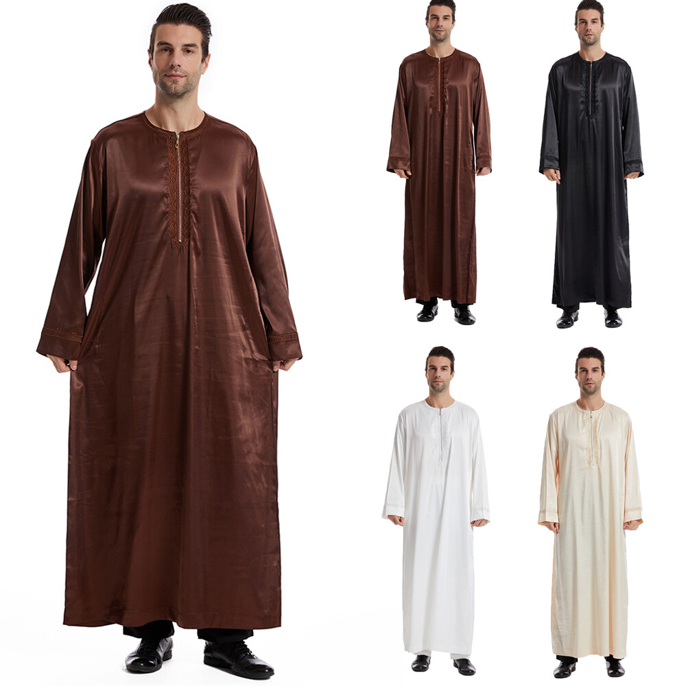 Muslim Men Saudi Abaya Kaftan Thobe Jubba Thoub Robe Dress Dishdasha Arab Gown