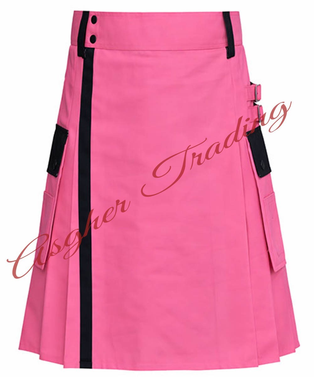 Handmade Pink & Black kilt Cotton Hybrid Utility kilt For Men, Custom Size Kilts