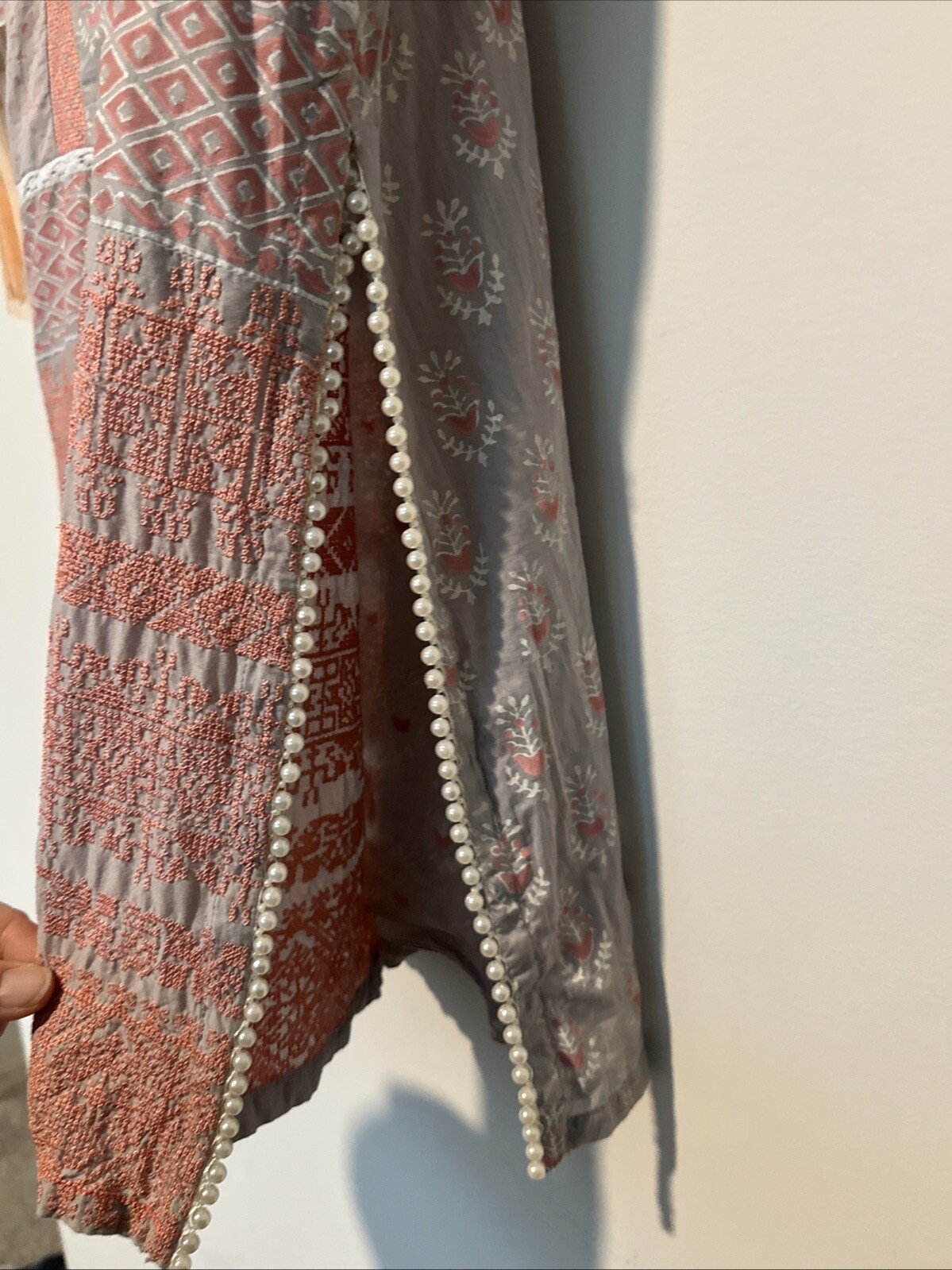 Women’s Beech Tree Kurti Pearl Lined, Embroidered Peach, Grey And Pink Size 10