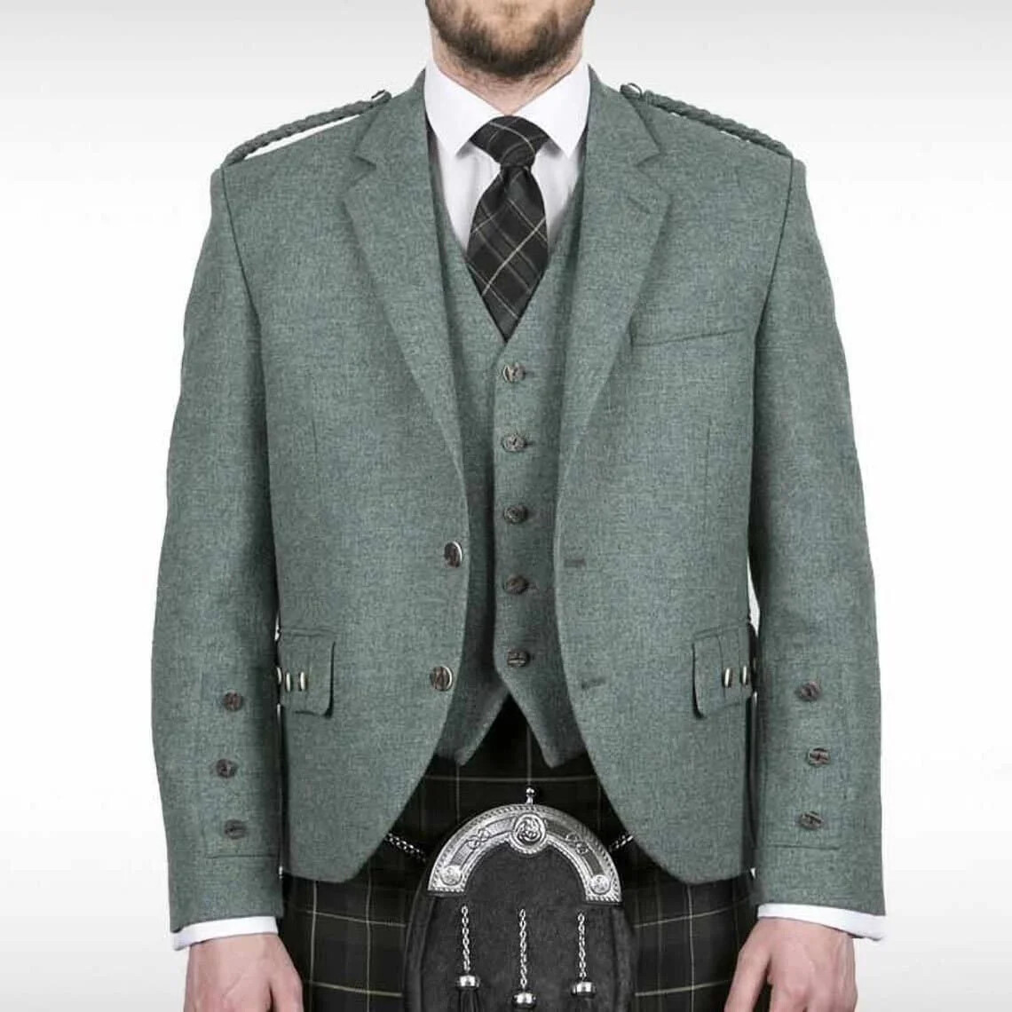 New Lovat Green Argyle Jacket Scottish Traditional Wool Scottish Kilt Jacket