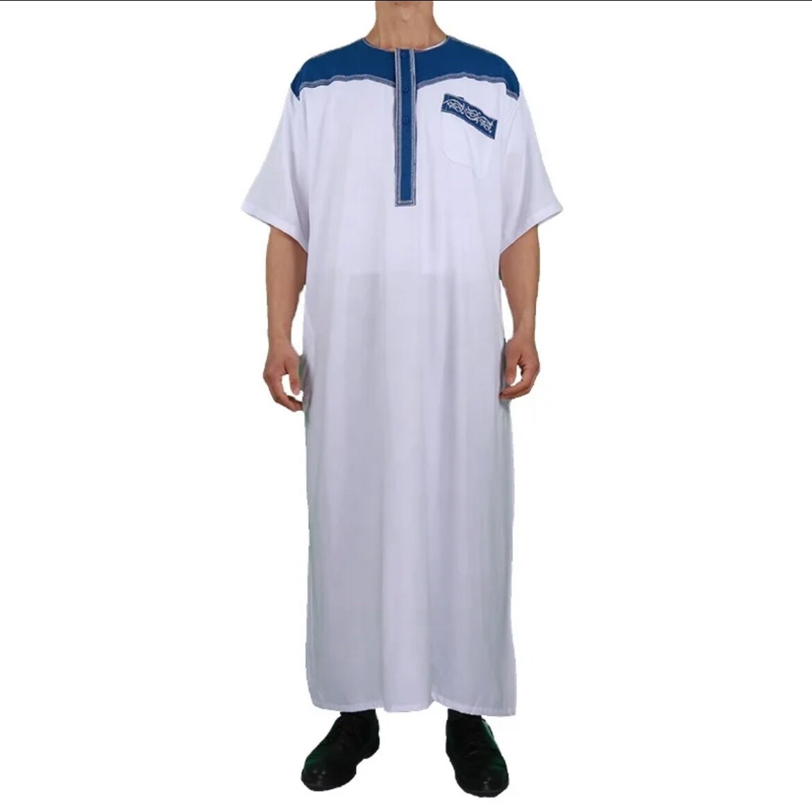 Men’s Muslim Kaftan Short Sleeve Loose Kaftan Thobe Loungewear Dresses Robe Tops