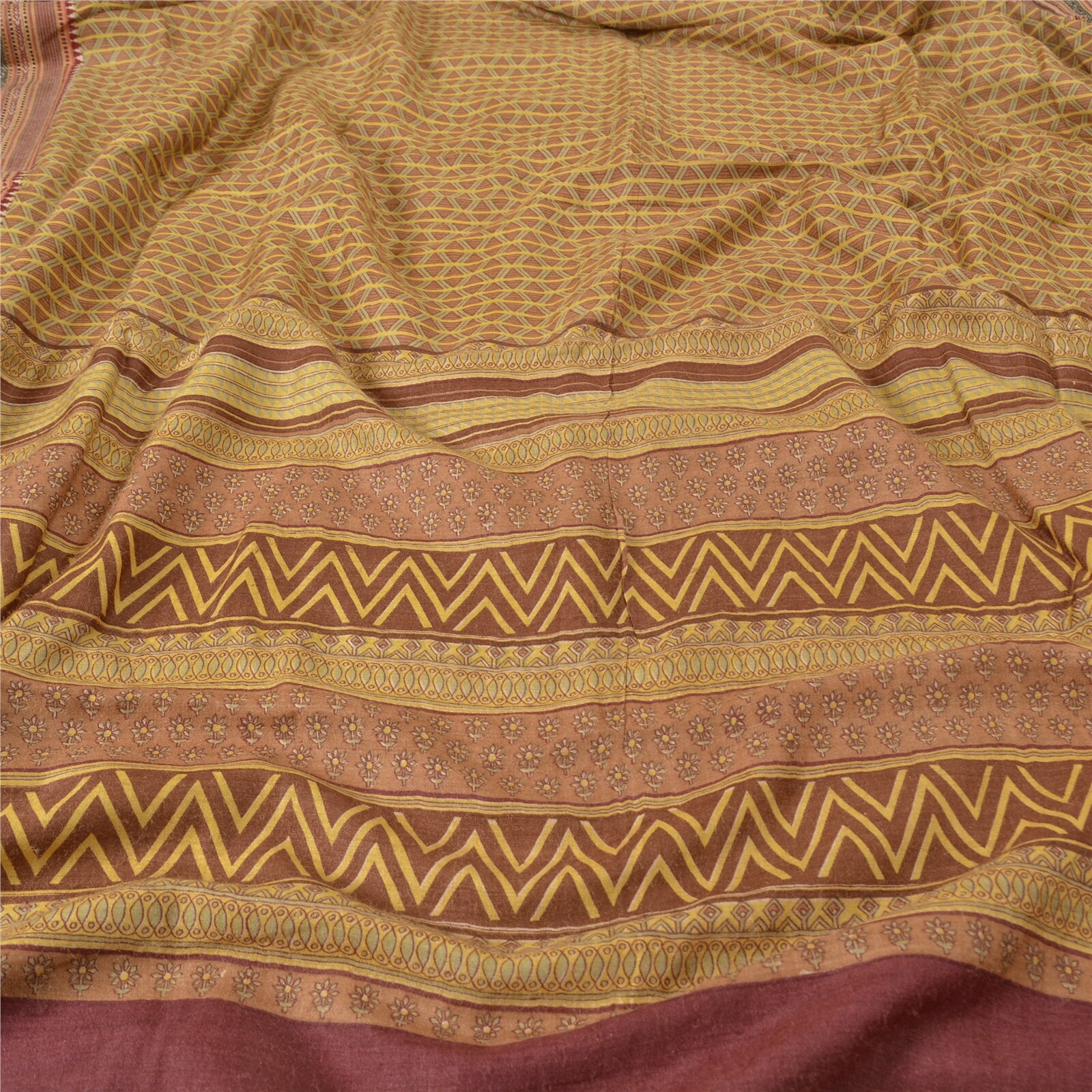 Sanskriti Vintage Multicolor Indian Saree Printed Pure Woolen Fabric 5 Yard Sari