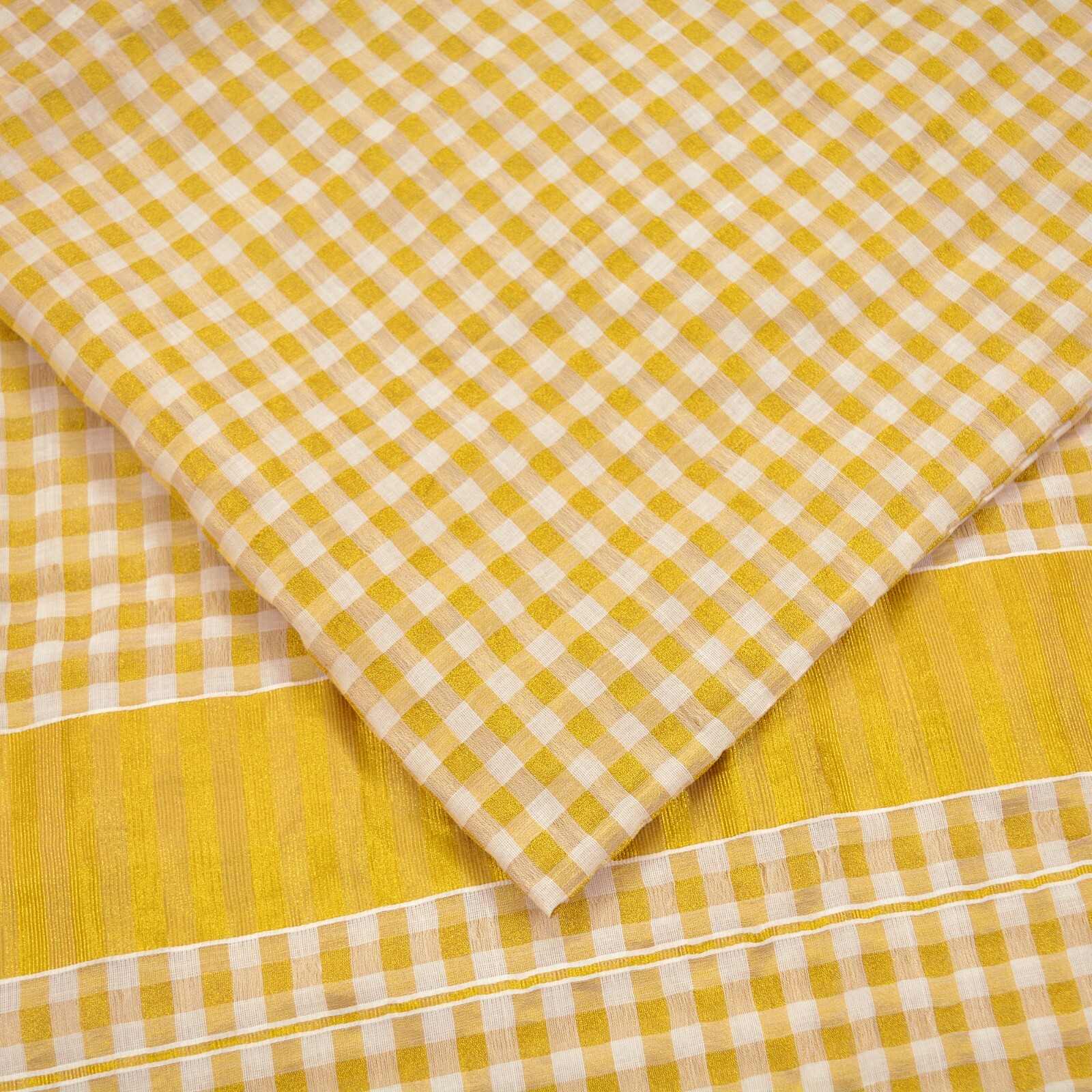 Indian Vintage Heavy Sari Off-White Woven South Sarees Pure Cotton Zari 5Yd