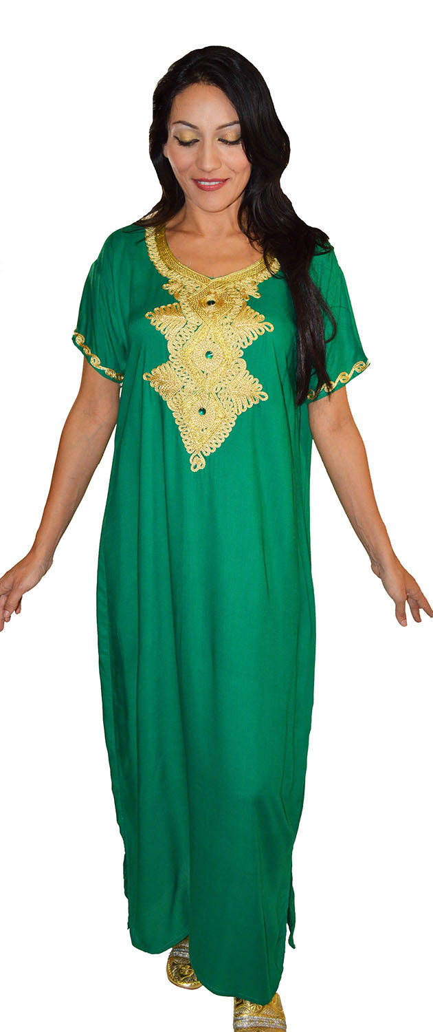 Moroccan Caftan Kaftan Dress Abaya African Womens Casual Gown Handmade Green