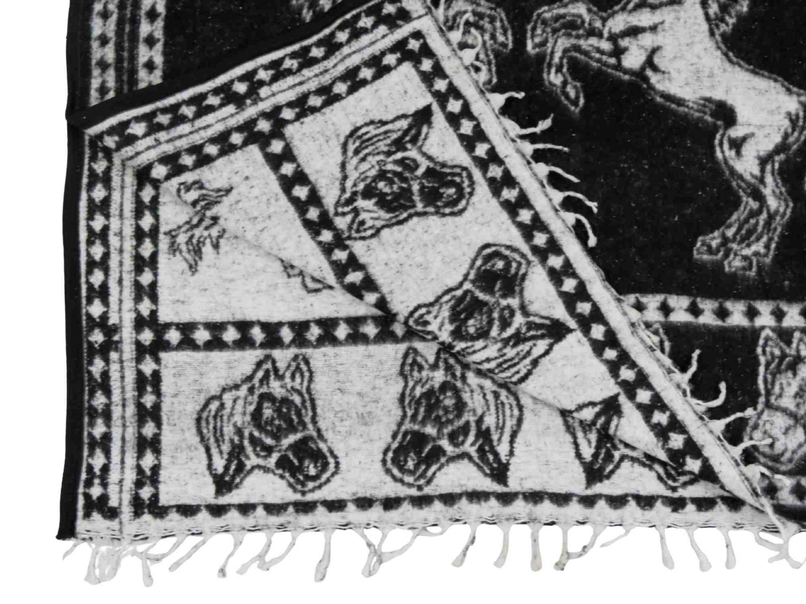 Authentic Mexican Poncho Gaban – Unisex Black Poncho with Horses Design