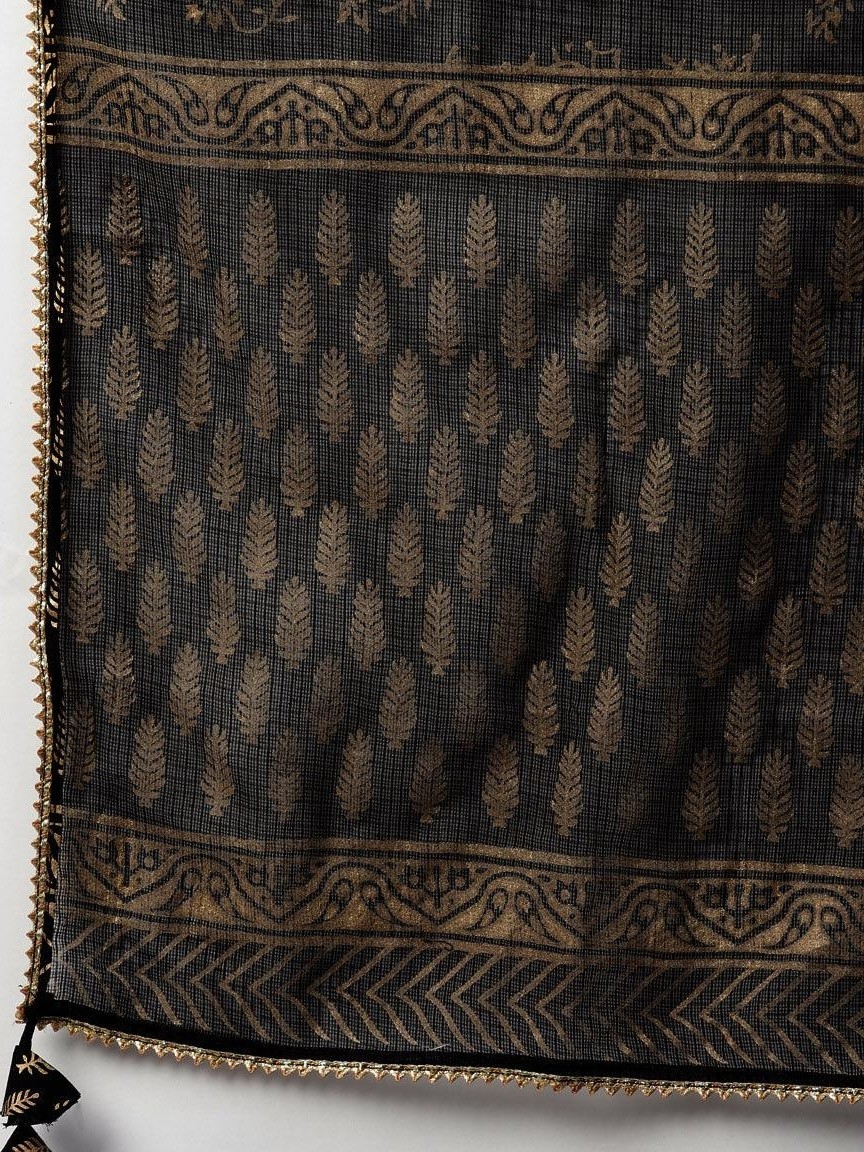 Black Gold Printed Cotton Kurta Sharara Set with Dupatta Plus Size XS-7XL