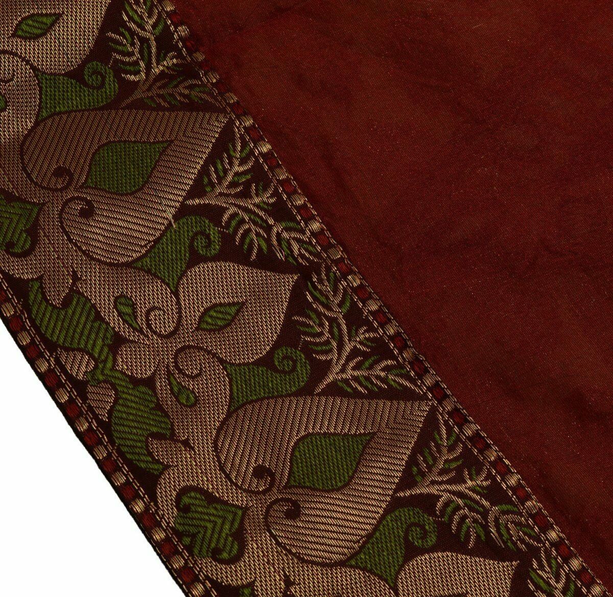 Indian Saree Embroidered Banarasi Chanderi Patch Work Brocade Border Sari Maroon
