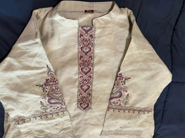 Pale Green Embroidered w burgandy Kurta Dress Boho Indian Tunic Size XL – Lined