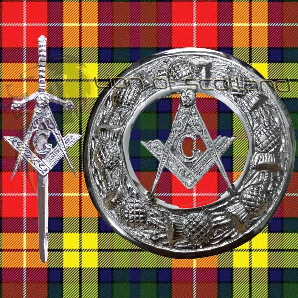Scottish Kilt Fly Plaid Brooch Masonic 3″ Chrome Finish Highland Celtic Pin 4″