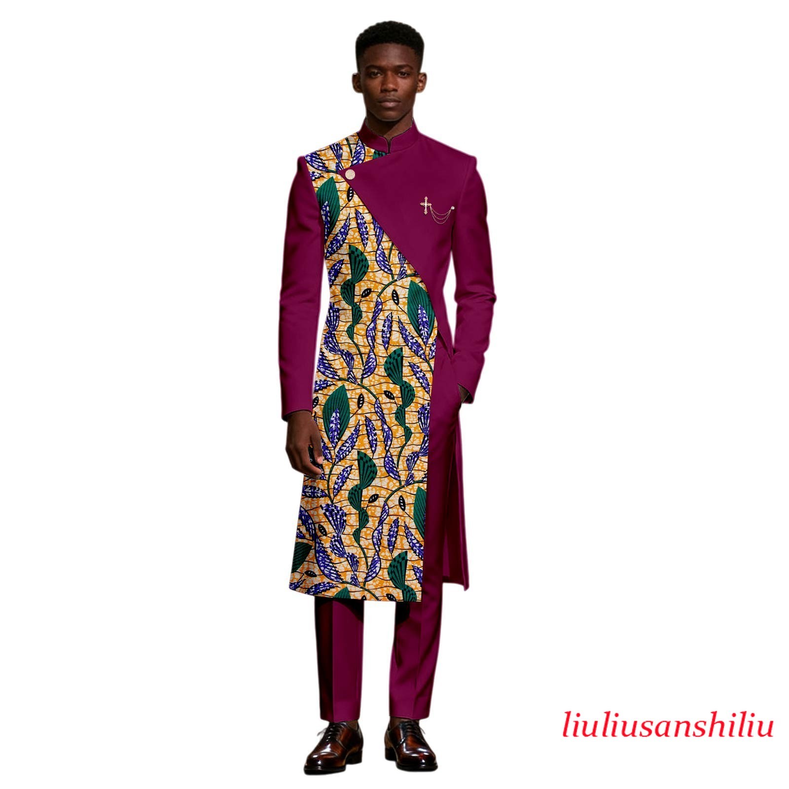 African Suits for Men Dashiki Printed Long Jacket and Pants 2 Piece Set African