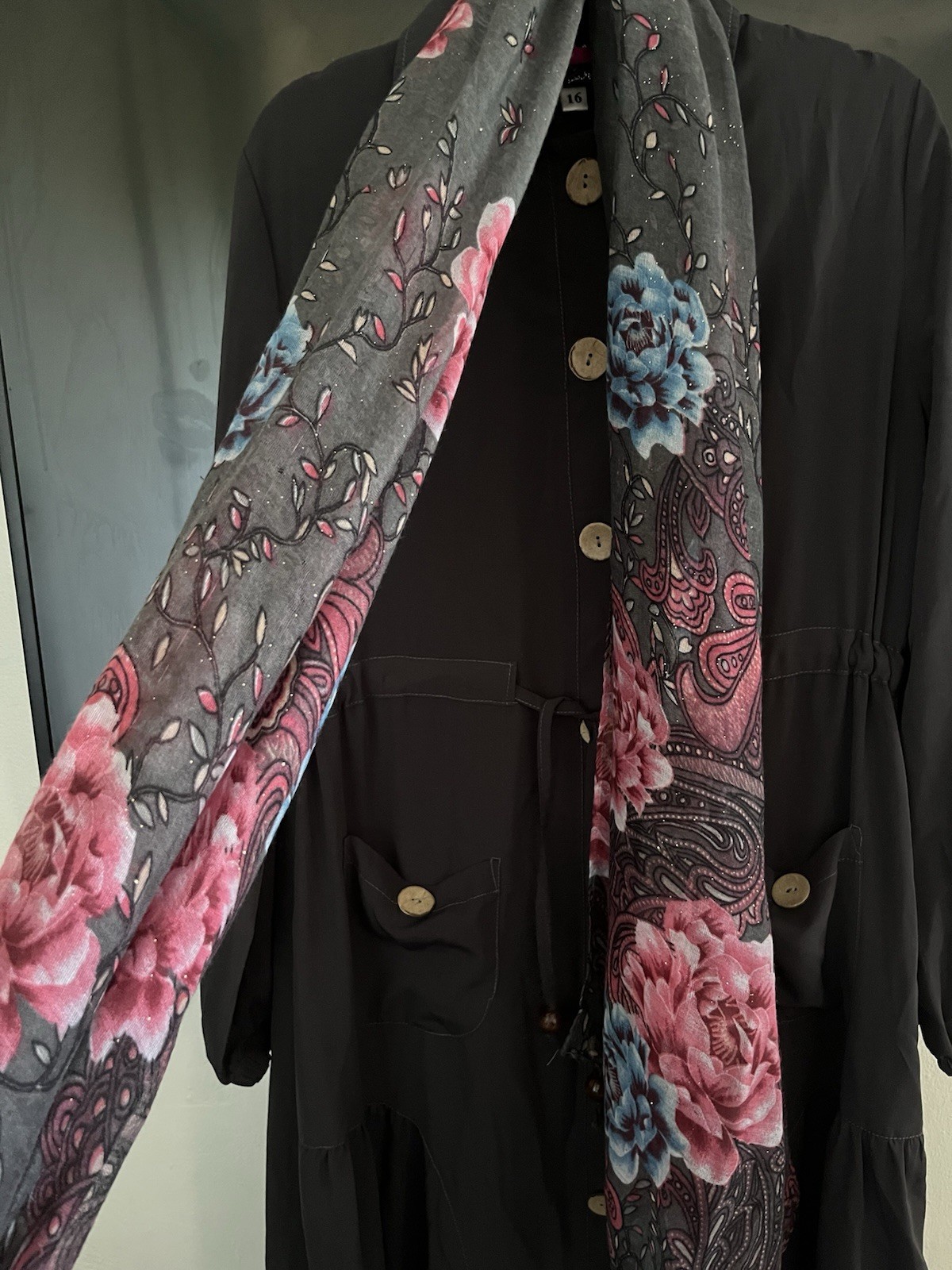 Islamic Dark olive Abaya Along with Matching Scarf,Dubai Outfit Set Size M .