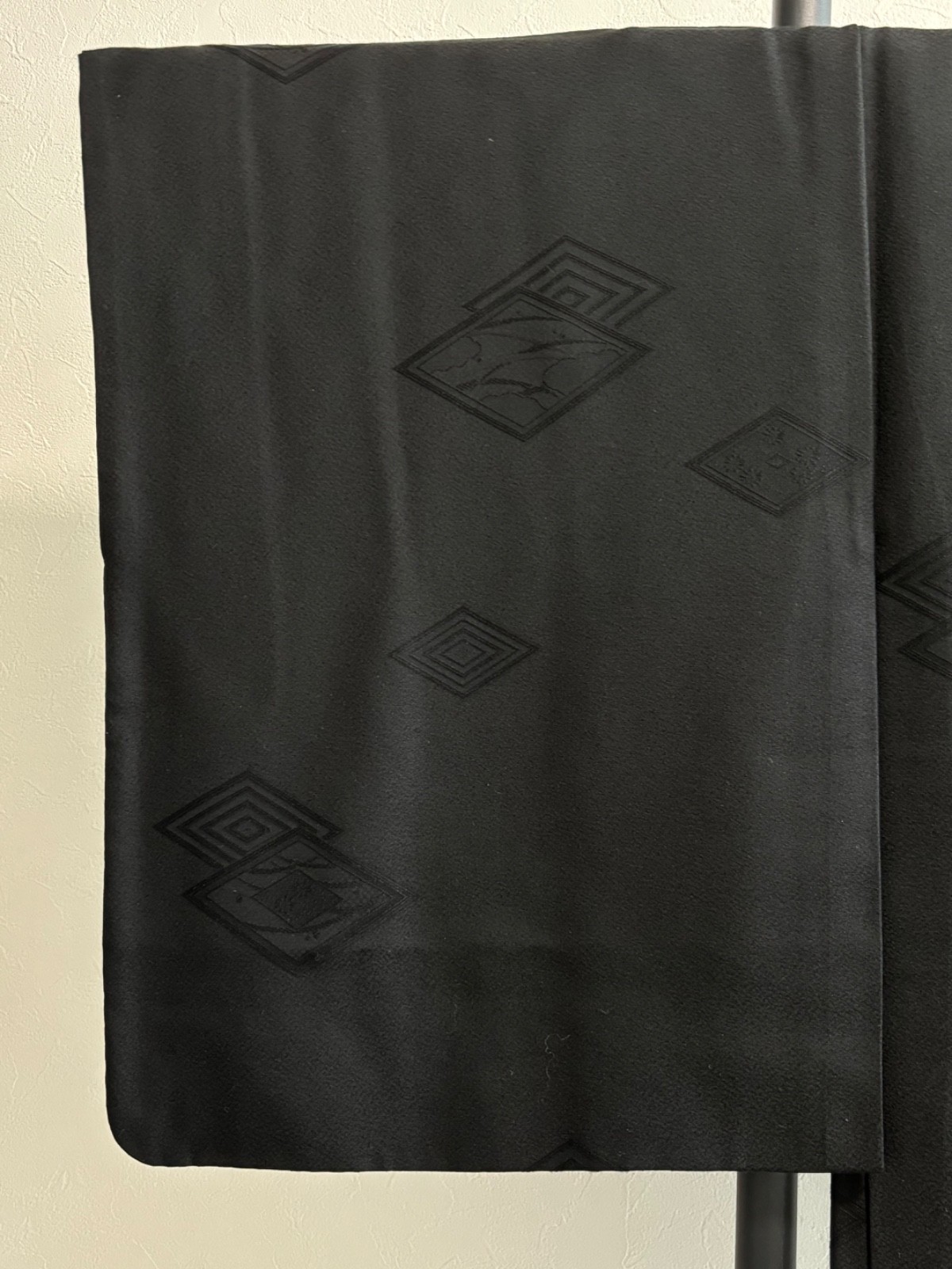 Vintage Japanese Black Haori Kimono Jacket Tonal Geometric Pattern from Japan