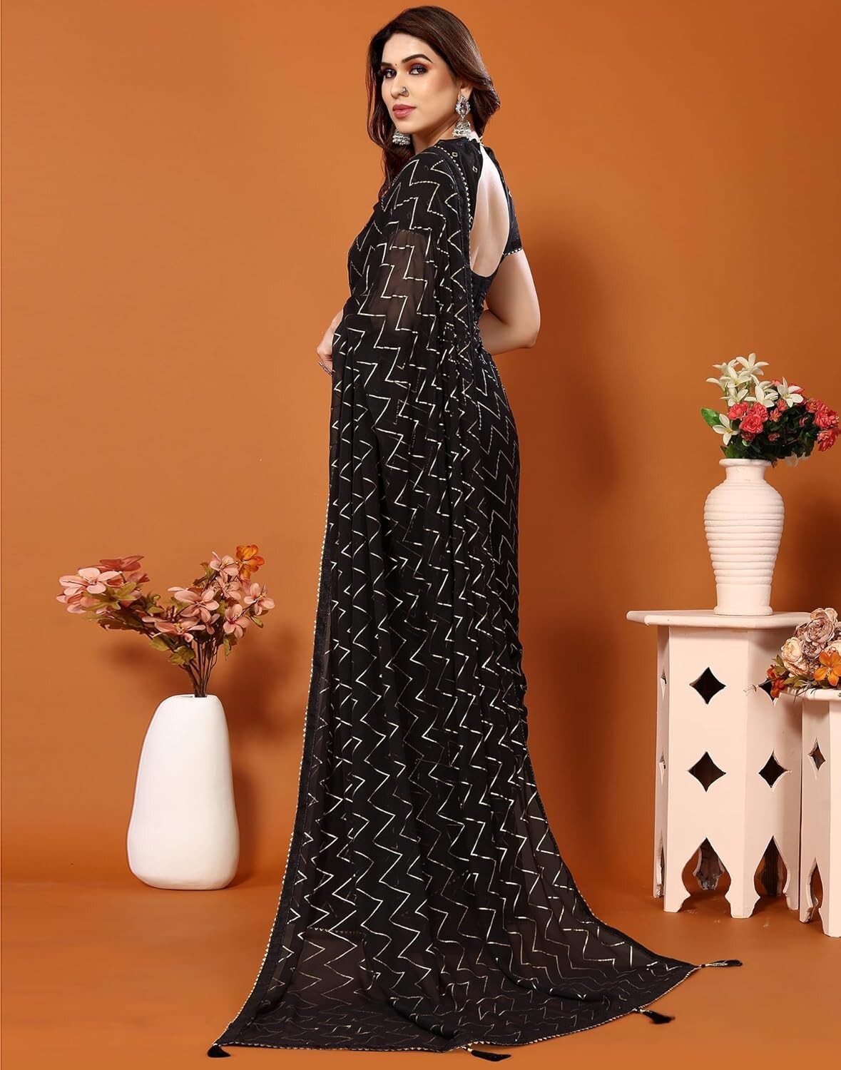 Women’s Foil Printed Georgette Saree with Unstitched Blouse Piece