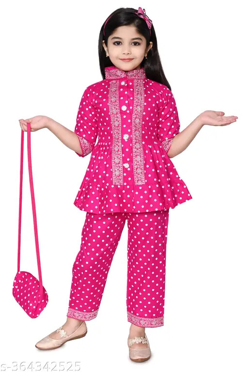 Diwali Kids Modern Girls Kurta set Festive Kurta set With Hand Bag for Girls