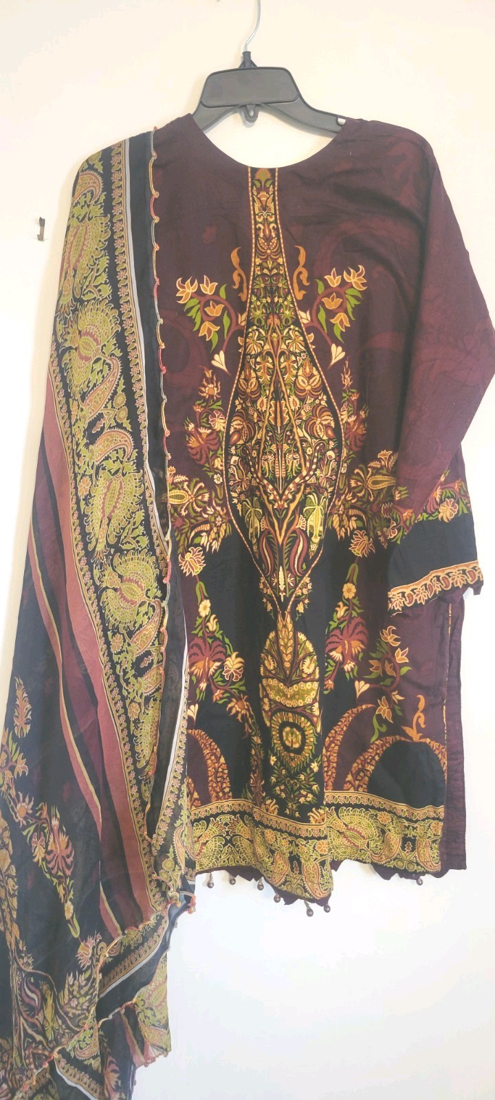 Pakistani Ethnic 3 Piece By Malik Garments Maroon XL casual/Party Wear Stiched
